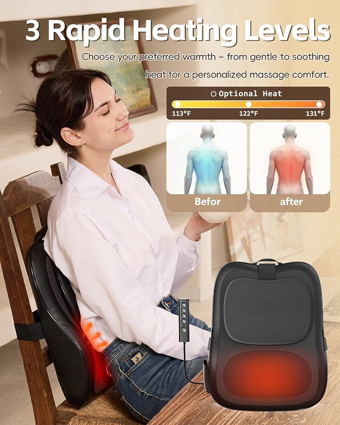 Back Massager with Heat, 3D Massage Pillow - Image 3