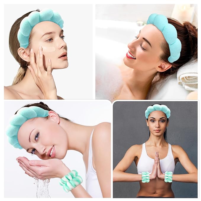 Zkptops Spa Headband for Washing Face Wristband Set Sponge Makeup Skincare - Image 4