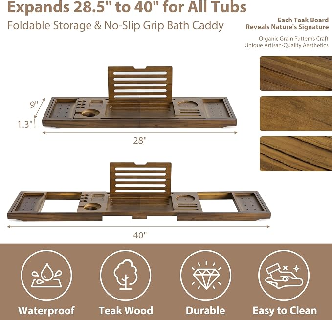 Teak Bathtub Tray | Adjustable Width Tray - Image 6