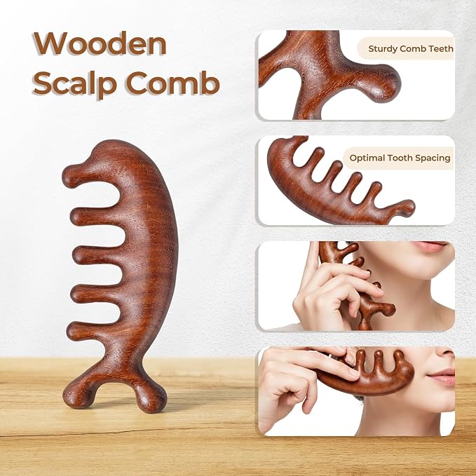 Wooden Scalp Massager & Hair Scrubber, Head Massager Brush - Image 3
