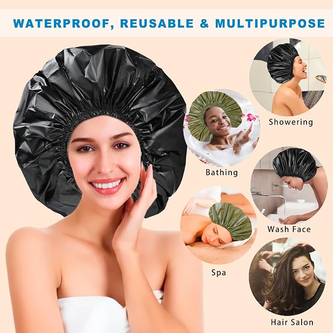 Jumbo Size Shower Cap 2 PCS Waterproof Shower Caps - Image 4