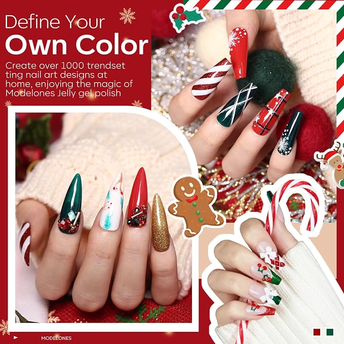 modelones Christmas Gel Nail Polish Set, Winter Cat Eye Red Dark Green Blue - Image 4