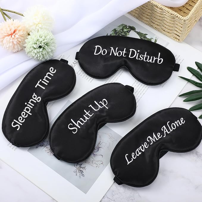 Geyoga 4 Pieces Funny Eye Mask for Sleep Soft Satin Eye Mask Blackout Blindfold - Image 7