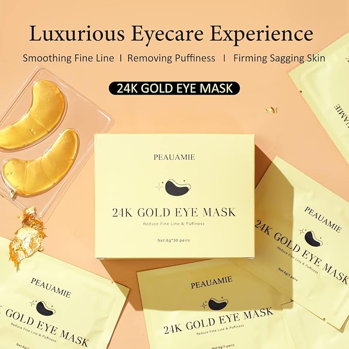 PEAUAMIE Under Eye Patchs 24k Gold Eye Mask and Hyaluronic Acid and Rose - Image 2