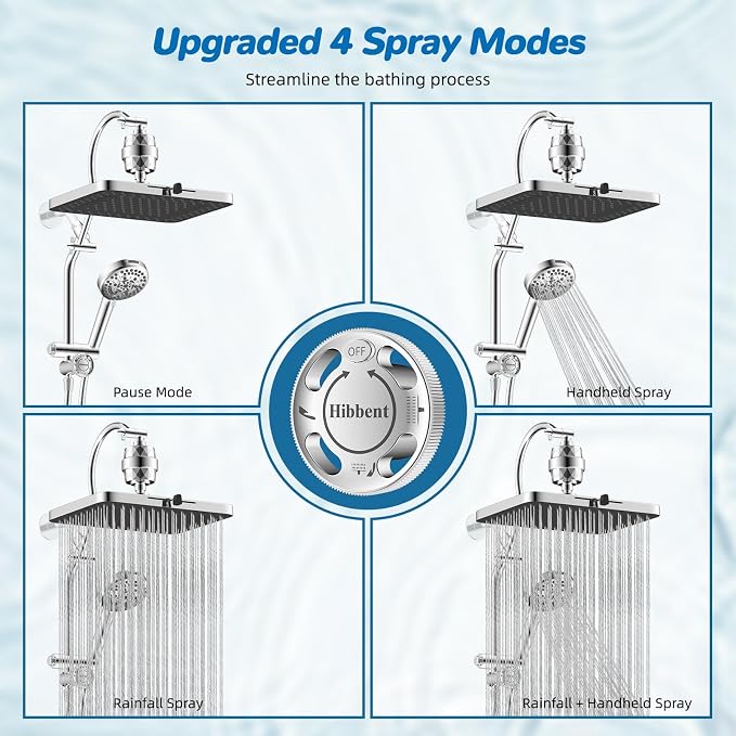Hibbent 5-spray Dual Filtered Rainfall Shower Head Combo, High Pressure 13'' - Image 5