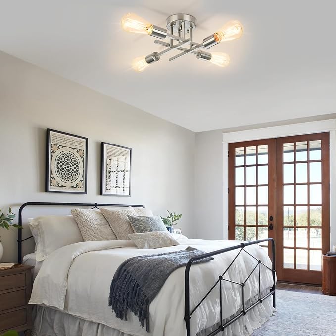 SunRider Industrial 4-Light Semi Flush Mount Ceiling Light Fixture, Brushed - Image 6