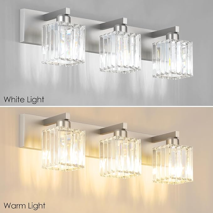 Aipsun Brushed Nickel Vanity Light Bathroom Lighting Fixtures 3 Light Crystal - Image 7