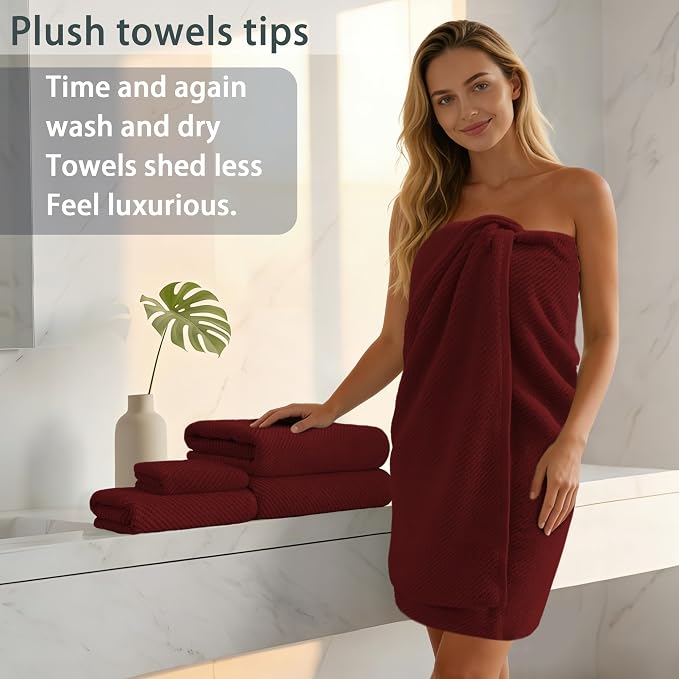 VOOVA & MOVAS Red Bath Towels, 4 Pack Large 30" x 56" - Image 3