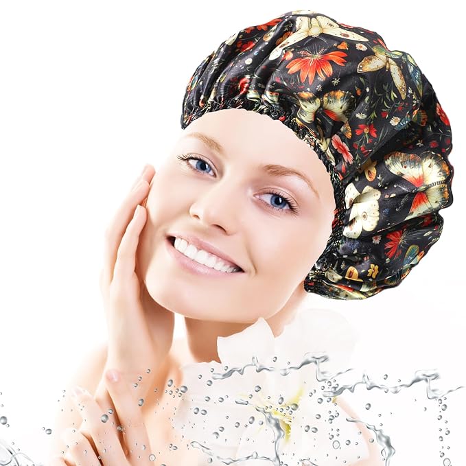 Shower Cap for Women, Double Layers Shower Caps Reusable Waterproof, Bathing - Image 2