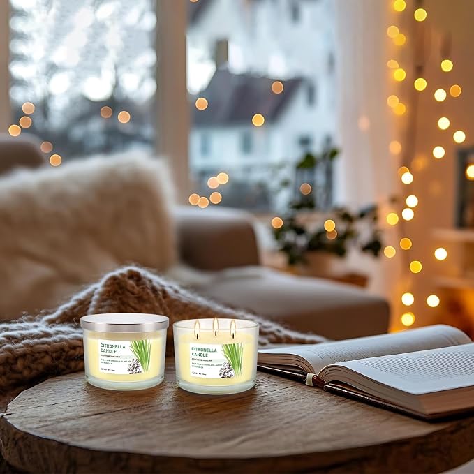 Citronella Candle Outdoor 2-Pack - 14oz Each 3-Wick Candles in Clear Glass Jars - Image 5