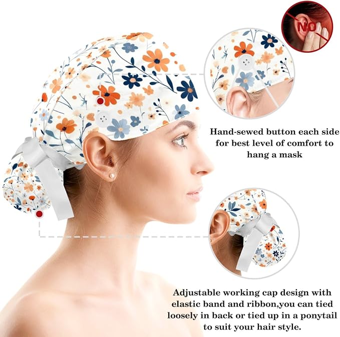 Scrub Caps Women Nursing Hats Floral Flowers - Image 3