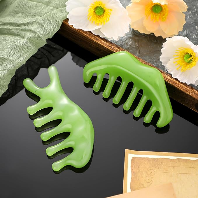 Geiserailie 2 Pcs Jade Combs Esthetician Supplies Massage Stone Hair Gua Sha - Image 3