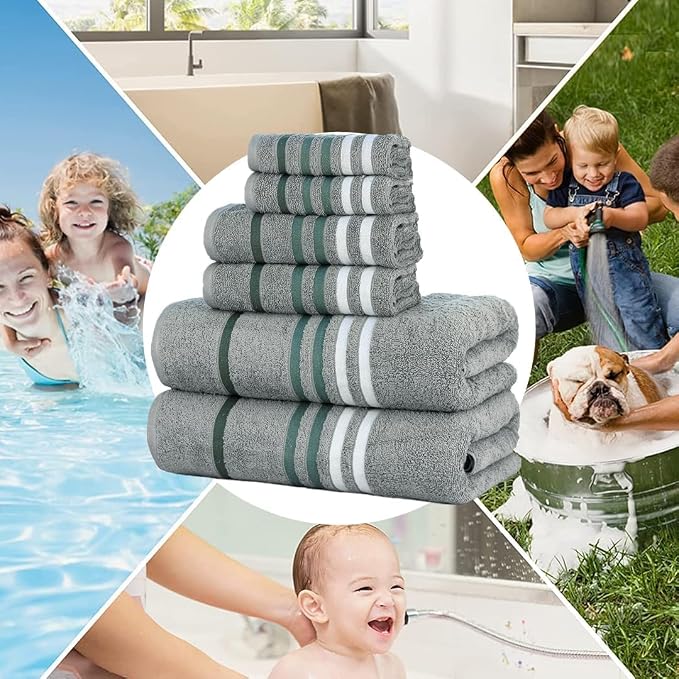CASA COPENHAGEN Exotic 6Pcs 100% Egyptian Cotton Designer Towels Gift Set- Pine - Image 6