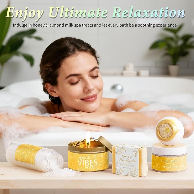 Spa Gifts for Women Bath Gift Set, Honey & Almond Milk Spa Gift Baskets Home - Image 7