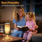 Black Small Bedside Table Lamp for Bedroom, Natural Round Wood Base&Fabric - Image 2
