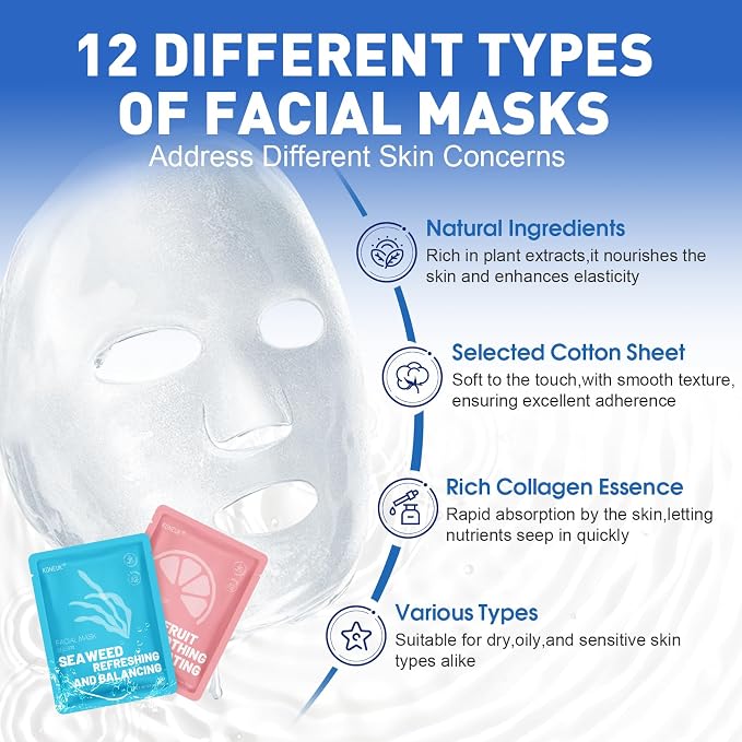 KONEUK 72 Pack Collagen Face Masks Skincare Set - Image 2