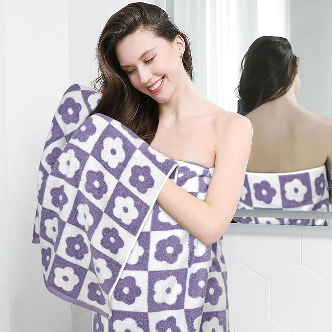 Jacquotha 2-Pieces Luxury Bath Towels Checkered Floral, Cute Bathroom Decor - Image 6