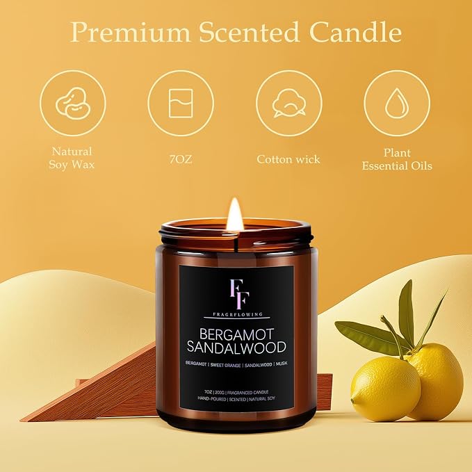 Bergamot Sandalwood Candle, Scented Candle - Image 2