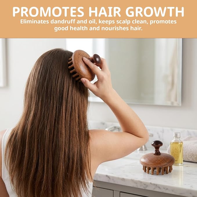 2 Pack Bamboo Brush for Hair Growth, Wooden Scalp Massager for Daily Stress - Image 4
