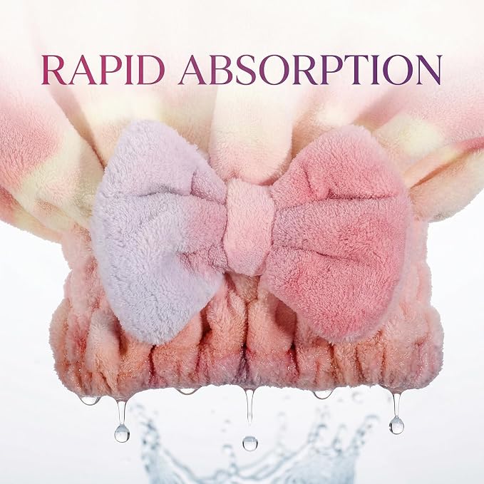2 Pcs Ultra Absorbent Microfiber Hair Towel Wrap, Bow Tie Design Hair Drying - Image 6