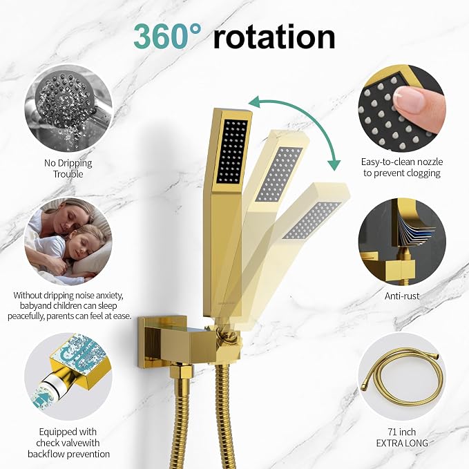 SR SUN RISE Shower Faucets Sets Complete Brushed Gold Square Rain Shower Head - Image 4