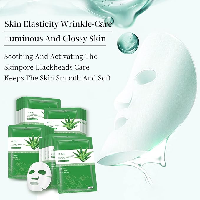 Face Masks Skincare Sheet Mask Aloe Vera Sheets Mask, Hydrating Face Masks - Image 4