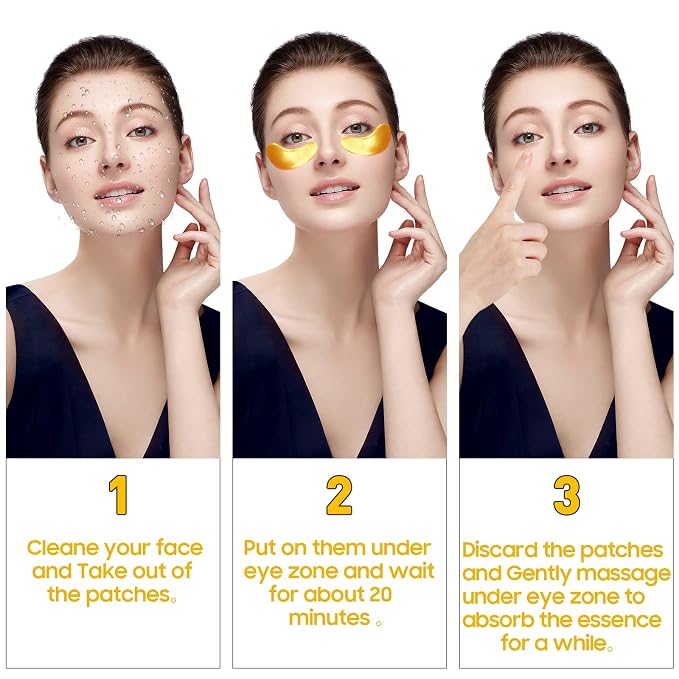 Adofect Collagen Powder Eye Mask 30 Pairs Gold Under Eye Gel Pads, Hyaluronic - Image 4