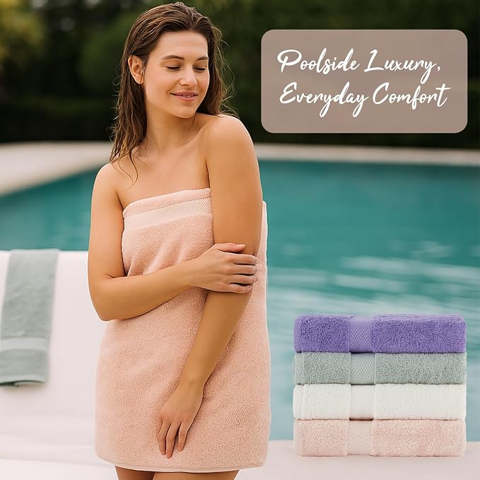 BolBom Towels 4 Pack Medium Bath Towel Set, 27“X54” Inches, 500 GSM 100% Ring - Image 8