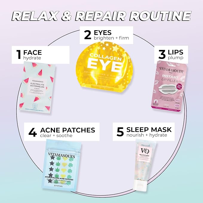 Vitamasques Face Masks Skincare Sheet Kit, Brightening, and Hydrating - Image 5