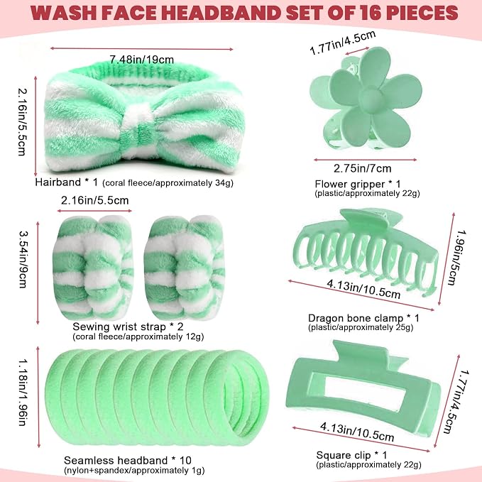 16 Pcs Skincare Headband Set, Face Washing Headband - Image 2