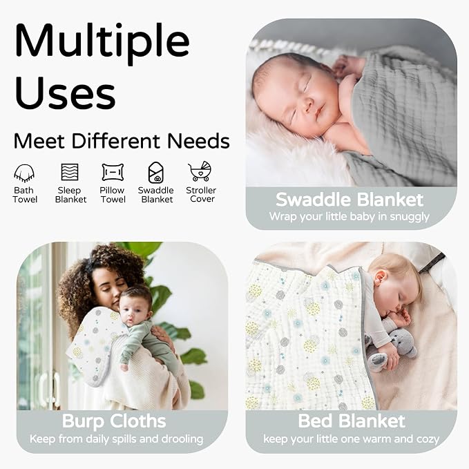 Yoofoss Hooded Baby Towels for Newborn 2 Pack 100% Muslin Organic Cotton Baby - Image 3