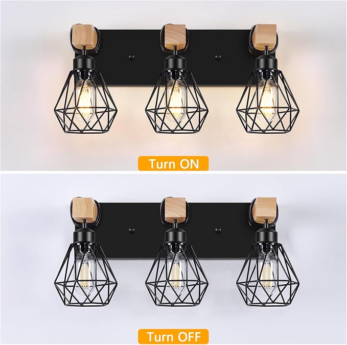 FadimiKoo 3-Light Farmhouse Bathroom Vanity Light Fixtures, Wood Bathroom - Image 4