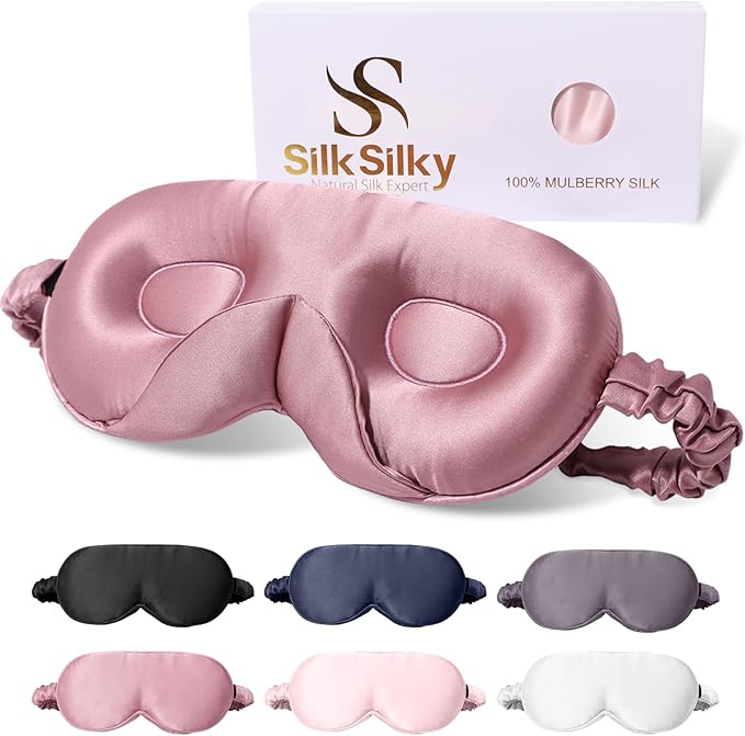 SilkSilky 100% 22 Momme Mulberry Silk Sleep Mask – Upgraded 3D Contoured Eye by SilkSilky