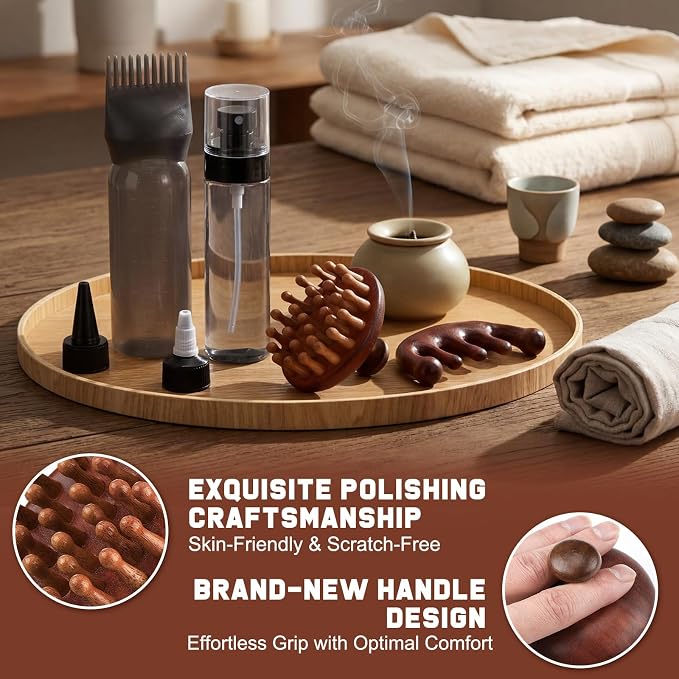 ProSuites 6 in 1 Set Wooden Head Scalp Massager Comb Tool Hair Gua Sha Comb - Image 4