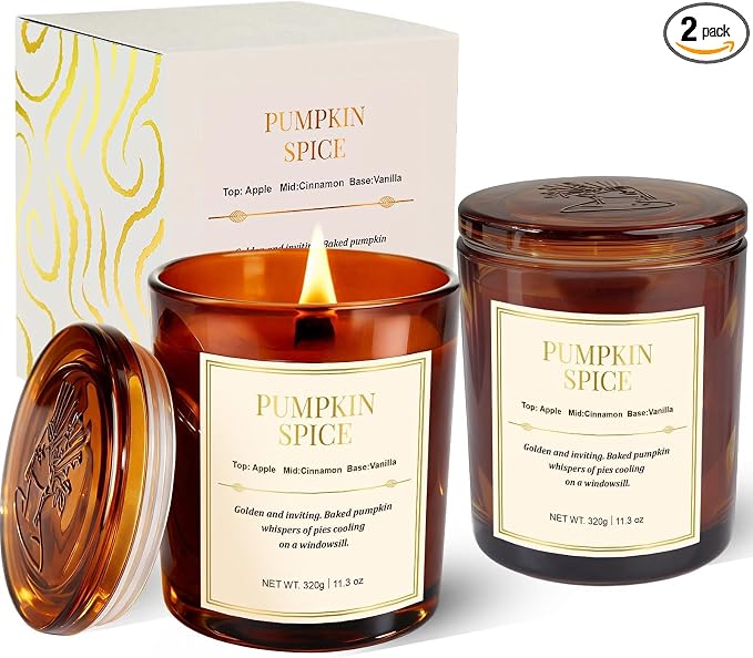 Scented Candles for Home, 2 Pack Wood Wick Pumpkin Spice Scented Candles by CJVIUS