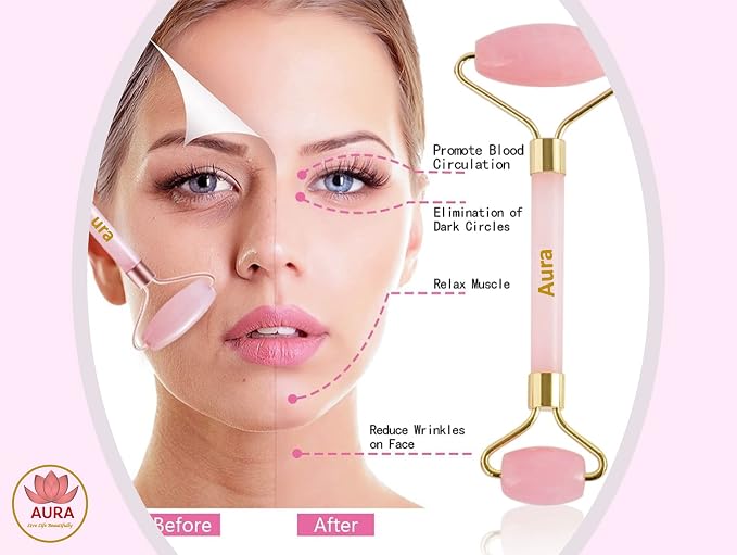 Premium Certified Luxury 100% Authentic Rose Quartz Pink Roller & Gua Sha Set - Image 3