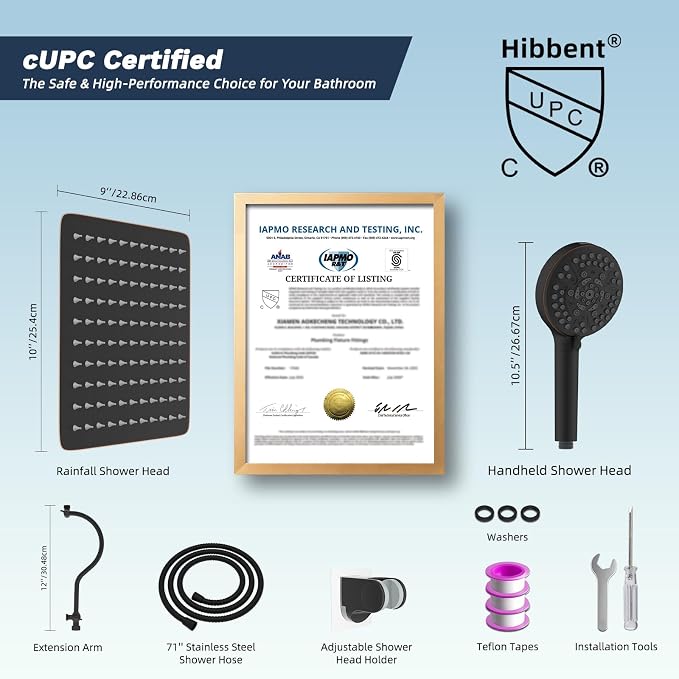 Hibbent All Metal CUPC Certified Shower Head, Handheld Showerhead Combo - Image 8