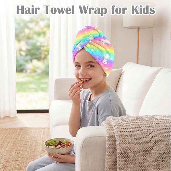 Microfiber Hair Towel Wrap for Kids 2 Pack Quick Drying Hair Towels - Image 3