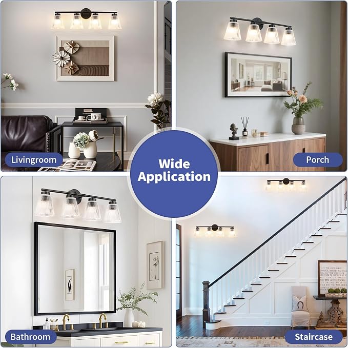 OCIOC Bathroom Vanity Light, 4-Light Modern Matte Black Wall Sconce - Image 9