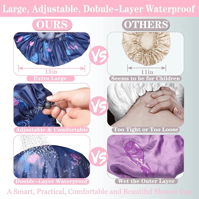 3 Pack Extra Large Double Layer Adjustable Shower Caps - Image 5