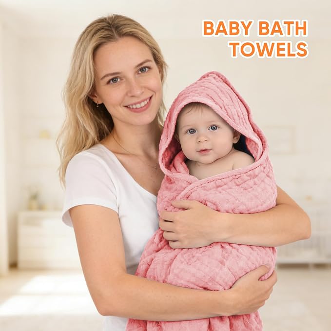 MIGIOL Muslin Hooded Baby Towels 100% Cotton ，Super Soft Muslin Baby Bath Towel - Image 6