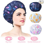 3 Pack Extra Large Double Layer Adjustable Shower Caps by WINSTECK
