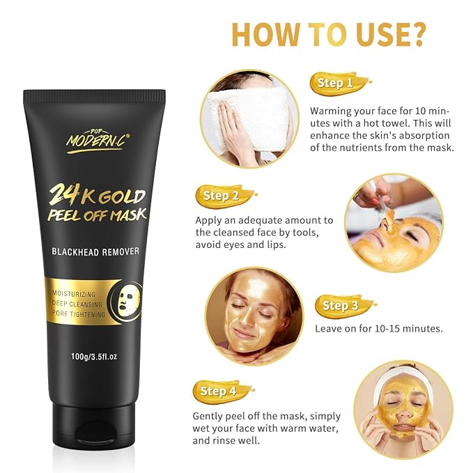 Blackhead Remover Mask, 24K Gold Peel Off Mask, Deep Cleansing, - Image 7