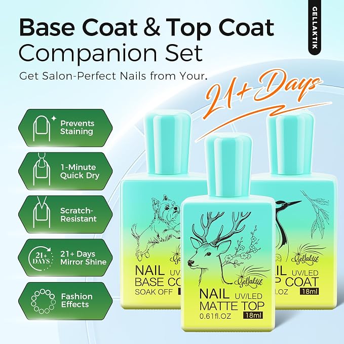 Gel Base and Top Coat Set, UV LED Nail Lamp Required - Image 2