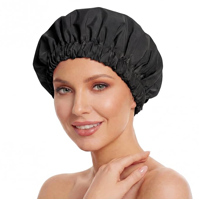 Reusable Shower Cap for Women, Large Waterproof Shower Bonnet by Edoneery