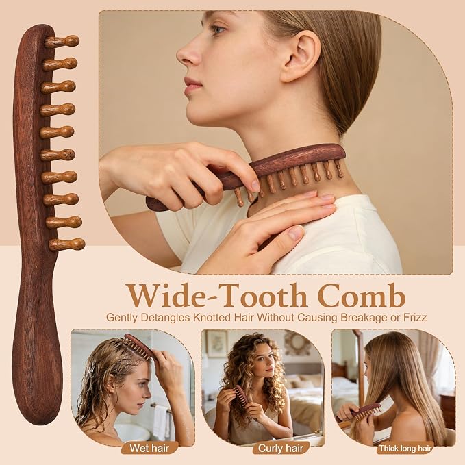 ProSuites 3 Pack Wooden Scalp Massager Tool, Long Handle Head Massage Scalp Loc - Image 2