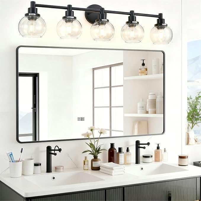 5-Light Bathroom Light Fixture Black Vanity Lights Over Mirror Modern Wall - Image 2