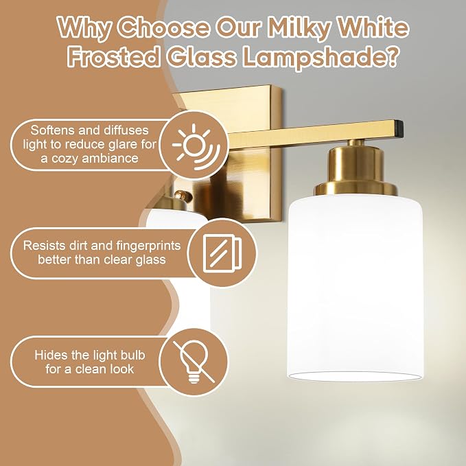 Ascher Bathroom Light Fixtures, 3-Light Vanity Light Over Mirror, Wall Lamp - Image 4