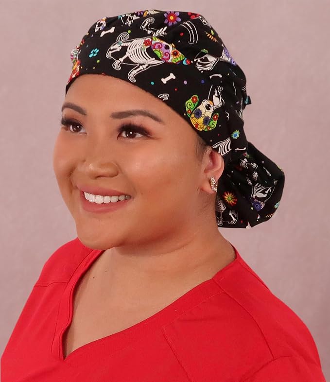 Sparkling EARTH Banded Bouffant Surgical Scrub Ponytail Working Caps and - Image 9
