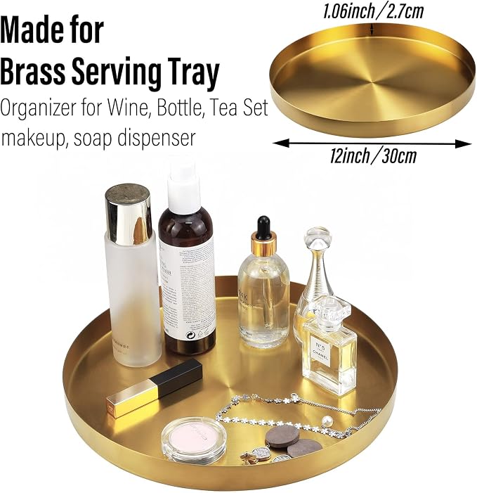 FREELOVE Metal Round Decorative Tray, Perfume Jewelry Candle Organizer - Image 2